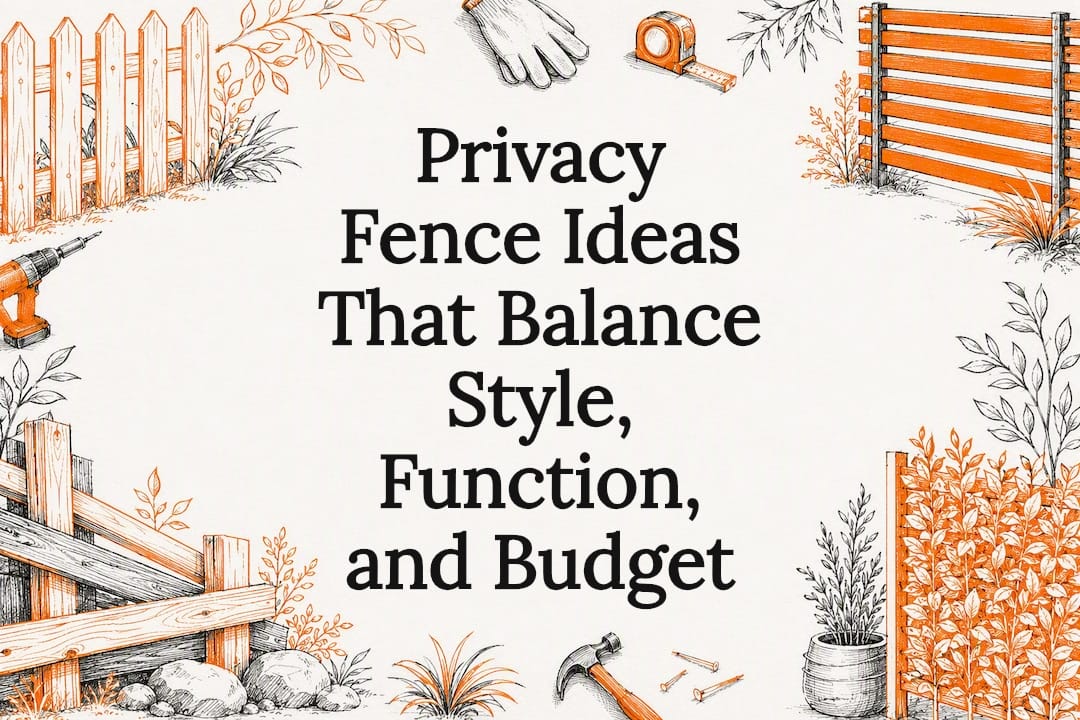 Decorative title card illustration framing article title - privacy fence ideas