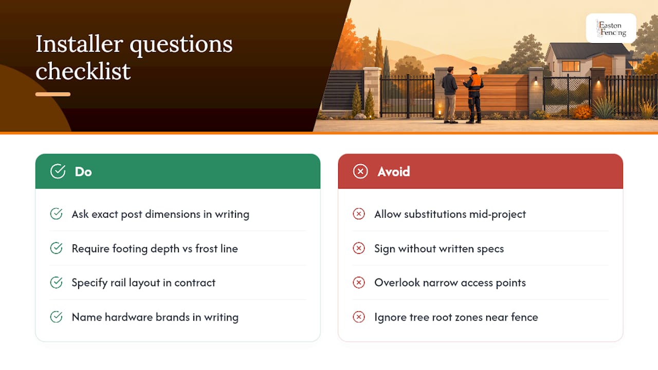 Fence installation specification checklist diagram
