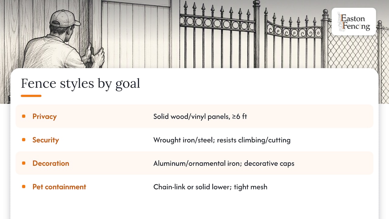 Fence styles matched to homeowner goals